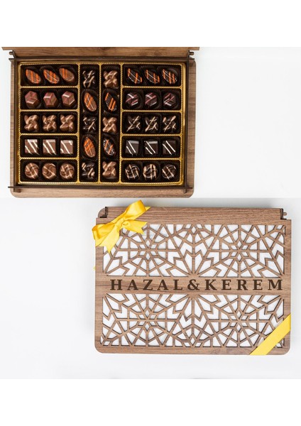 Kişiye Özel Ahşap Kutulu ve Kişiye Özel Nişan-Söz Çikolatası 40 Adet