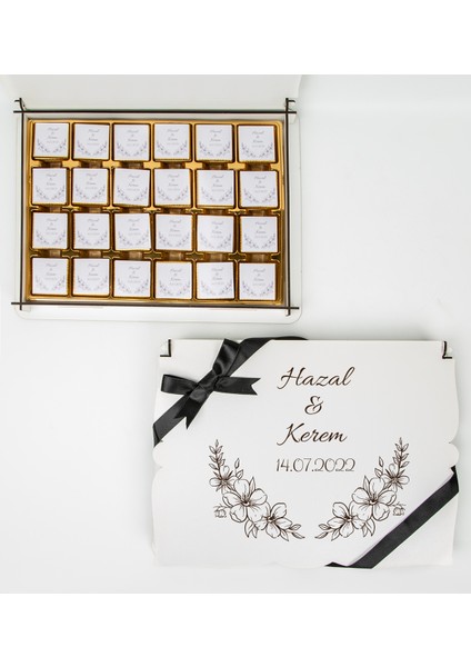 Kişiye Özel Ahşap Kutulu ve Kişiye Özel Madlen Çikolatalı Nişan-Söz Çikolatası 72 Adet