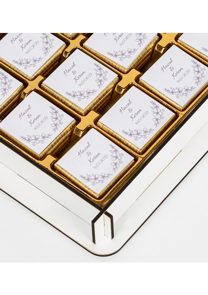 Kişiye Özel Ahşap Kutulu ve Kişiye Özel Madlen Çikolatalı Nişan-Söz Çikolatası 72 Adet modelleri