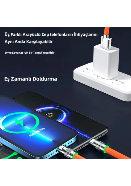 Buffer® 3 In 1 Type-C + Micro USB + Lightning Hızlı Şarj Kablosu Silikon Kablo 1 Metre