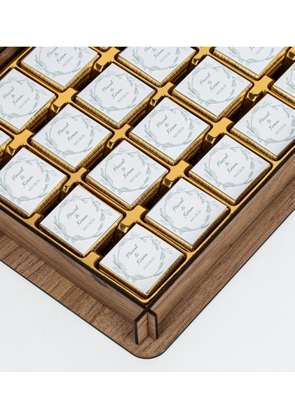 Kişiye Özel Ahşap Kutulu ve Kişiye Özel Madlen Çikolatalı Nişan-Söz Çikolatası 72 Adet modelleri