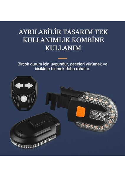 Inters Tech Bisiklet Dönüş Sinyali Arka Işık LED Lamba USB Şarj Edilebilir Sugeçirmez Kablosuz Uzaktan Kumand