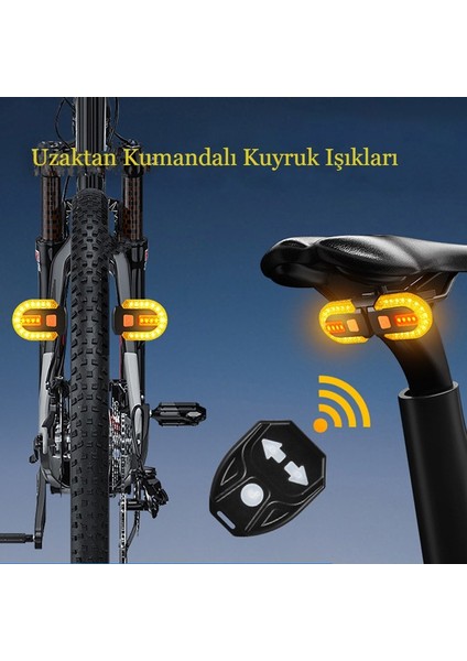 Inters Tech Bisiklet Dönüş Sinyali Arka Işık LED Lamba USB Şarj Edilebilir Sugeçirmez Kablosuz Uzaktan Kumand