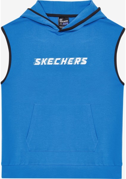 Lightweight Fleece Two Yarn B Sleeveless Hoodie Sweatshirt Büyük Erkek Çocuk Mavi  SK241119-400