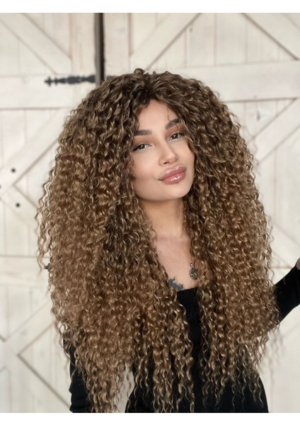 Ombreli 627 Afro Dalgalı Peruk Komple Tak ve Çık Kabarık ve Yoğun Fiber Saç Suzan Peruk