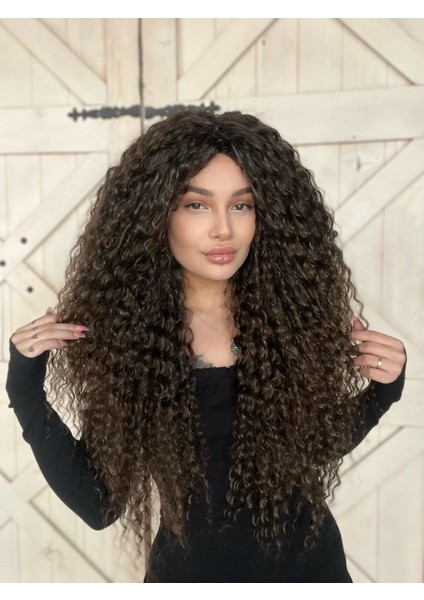 Doğal Afro Dalgalı Peruk 2-8 Komple Tak ve Çık Kabarık ve Yoğun Fiber Saç Suzan Peruk