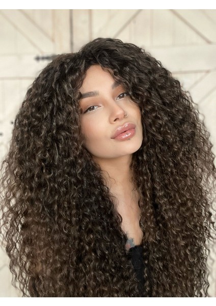 Doğal Afro Dalgalı Peruk 2-8 Komple Tak ve Çık Kabarık ve Yoğun Fiber Saç Suzan Peruk
