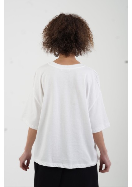 Ekru Morning Baskılı Oversize Tshirt fırsatları