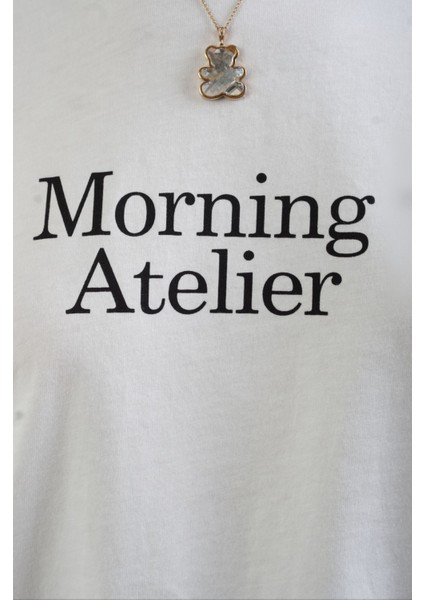 Ekru Morning Baskılı Oversize Tshirt indirimleri