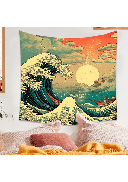 Van Gogh Yıldızlı Gece Katsushika Hokusai Büyük Dalga Duvar Örtüsü