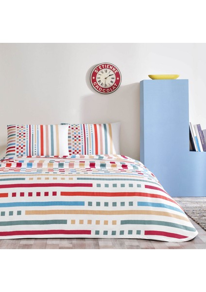 Baskılı Rainbow Tek Kişilik Pike Takımı Kırmızı