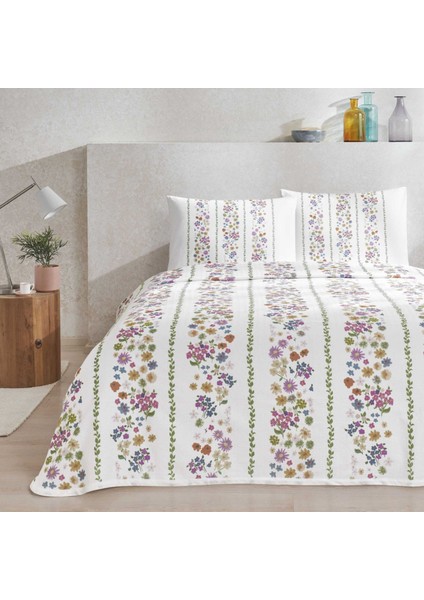 Baskılı Lily Tek Kişilik Pike Takımı Pembe