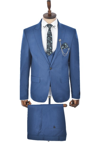 Tek Düğme Çift Yırtmaç Slim Fit 3lü Takım Elbise 2300530