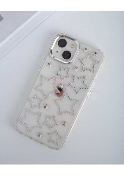 Paladyum Case iPhone 13 Uyumlu Gümüş Yıldızlı Şeffaf Kılıf