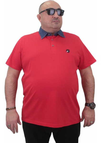 Mocgrande Büyük Beden Polo Kot Yaka T-Shirt 23420 Kırmızı