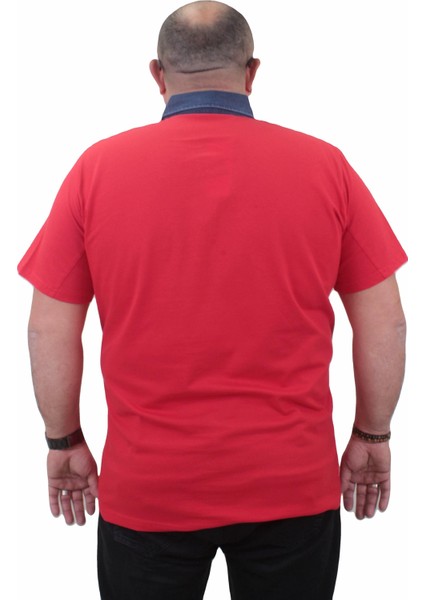 Mocgrande Büyük Beden Polo Kot Yaka T-Shirt 23420 Kırmızı modelleri