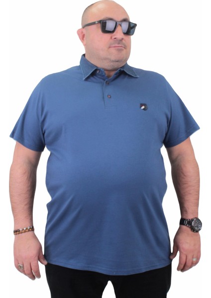 Büyük Beden Polo Kot Yaka Tişört 23420 Indıgo