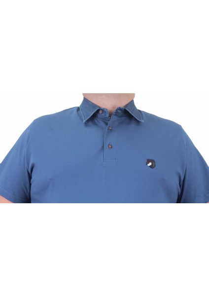 Büyük Beden Polo Kot Yaka Tişört 23420 Indıgo fırsatları