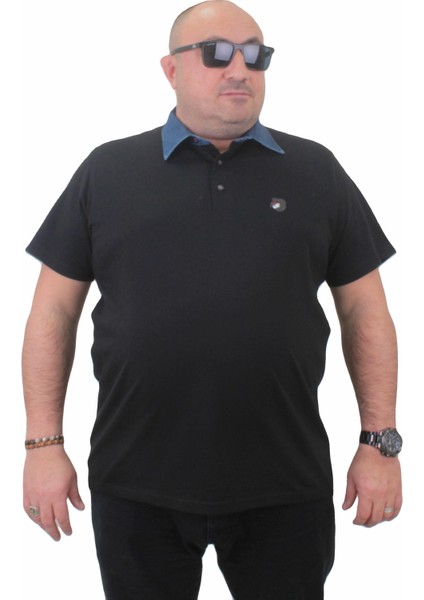 Mocgrande Büyük Beden Polo Kot Yaka T-Shirt 23420 Sıyah