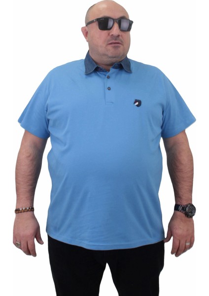Mocgrande Büyük Beden Polo Kot Yaka T-Shirt 23420 Mavı