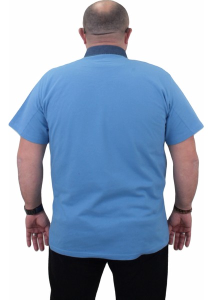 Mocgrande Büyük Beden Polo Kot Yaka T-Shirt 23420 Mavı