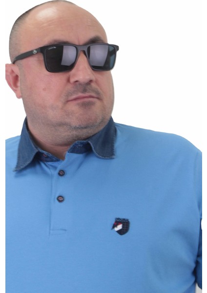 Mocgrande Büyük Beden Polo Kot Yaka T-Shirt 23420 Mavı