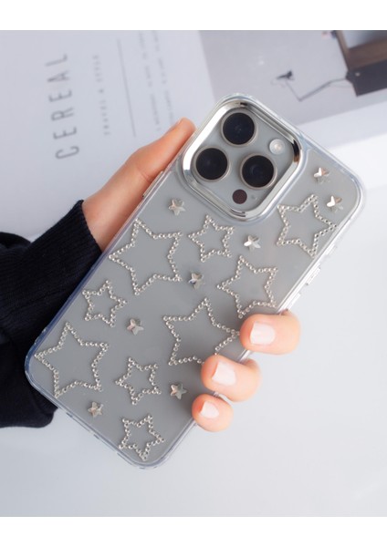iPhone 15 Promax Uyumlu Gümüş Yıldızlı Şeffaf Kılıf modelleri