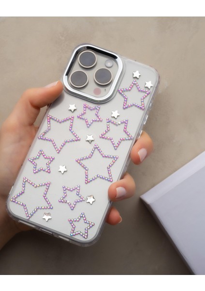 iPhone 15 Promax Uyumlu Hologram Yıldızlı Şeffaf Kılıf