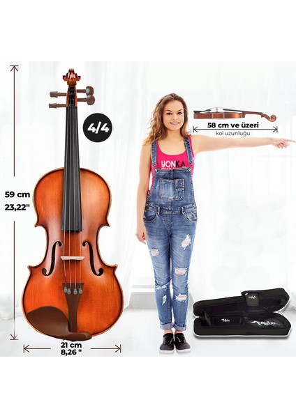 GLA-124X SET Profesyonel Üst Kalite GÜL Ağacı Keman 4/4 Tam Boy