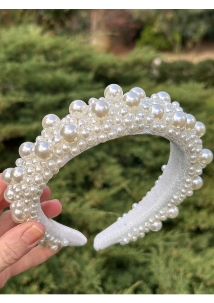 Tasarım Abiye El Işlemesi Düğün Kına Nişan Afterparty Kadın Beyaz Inci Taç fiyatları