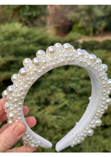 Tasarım Abiye El Işlemesi Düğün Kına Nişan Afterparty Kadın Beyaz Inci Taç modelleri