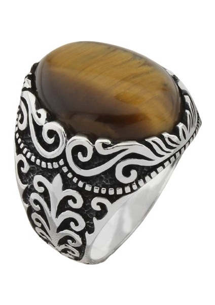 Erkek Yüzük Gümüş 925 Ayar Kaplangözü Taşlı