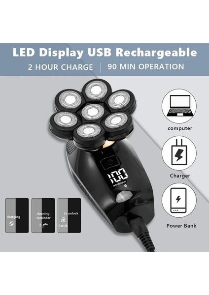 Standart Stil Smoocut Tıraş Makinesi Erkekler Için 7d Bağımsız 7 Kesici Yüzen Kafa Su Geçirmez Elektrikli Tıraş Makinesi Çok Fonksiyonlu USB Şarj Düzeltici Erkekler (Yurt Dışından)