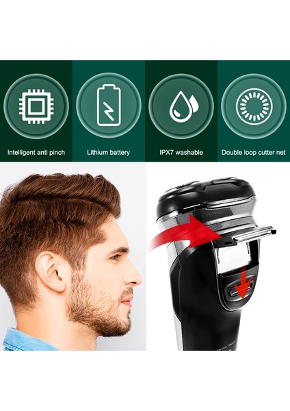 Siyah-Nobox Tarzı Güçlü Akülü LCD Elektrikli Tıraş Makinesi Şarj Tabanı ile Islak Kuru Sakal Elektrikli Tıraş Makinesi Şarj Edilebilir Yüz Tıraş Makinesi Erkekler Için (Yurt Dışından)