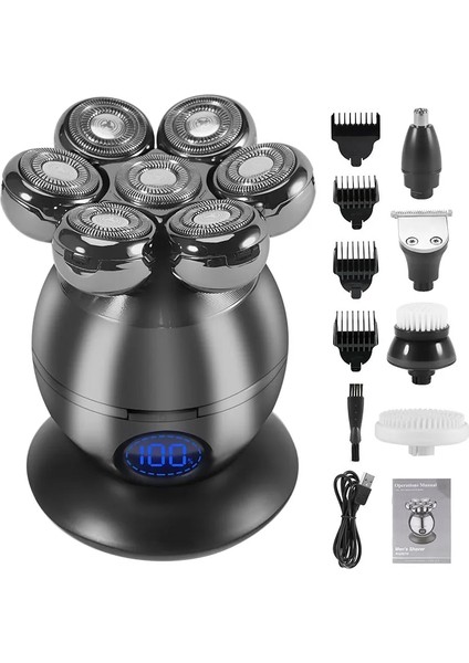 Standart Kutu Stili Elektrikli Kafa Tıraş Makinesi Kel Erkekler Için 7d Yüzen Kesici Sakal Düzeltici Clipper IP68 Su Geçirmez Tıraş USB Kablosuz Şarj (Yurt Dışından) fiyatları