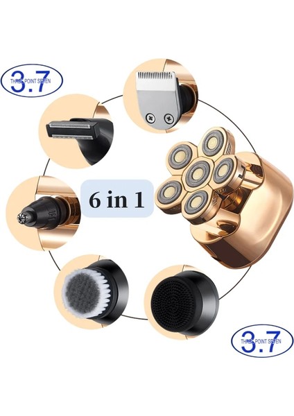 Standart Stil Kel Kafa Tıraş Makinesi Elektrikli Tıraş Makinesi Erkekler Jileti Sakal Saç Düzeltici Şarj Edilebilir LED Ekran Ipx6 Su Geçirmez 6 In 1 Kiti (Yurt Dışından) fiyatları