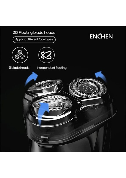 Siyah Stil Enchen Blackstone 3 Erkek Elektrikli Tıraş Makinesi Jilet LCD Güç Ekran Şarj Edilebilir Elektronik Jilet Ipx7 Su Geçirmez Tam Vücut Yıkanabilir (Yurt Dışından)
