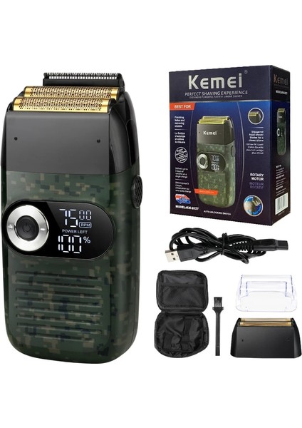 Yeşil Stil Keme Şarj Edilebilir Elektrikli Tıraş Makinesi LCD Ekran Taşınabilir Akülü Erkek Pistonlu Jilet Sakal Düzeltici (Yurt Dışından)