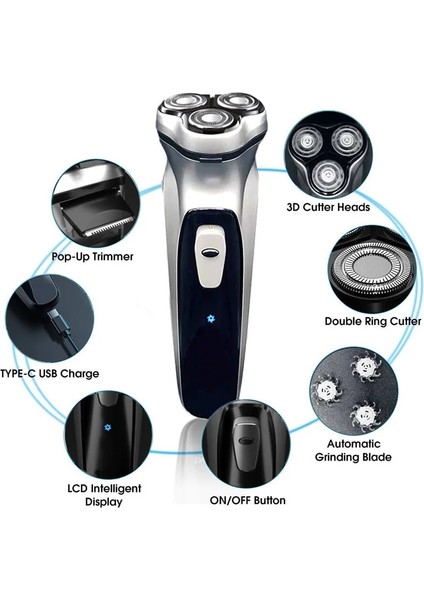 BS001 Tarzı Soeye Erkek Elektrikli Tıraş Makinesi Elektrikli Tıraş Makinesi 3D Traş Makineleri Erkekler Için Profesyonel Sakal Düzeltici Şarj Edilebilir LED Gösterge Işığı ile (Yurt Dışından)