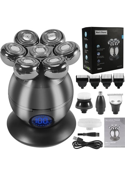 Standart Kutu Stili Erkek Bakım Seti Islak Kuru Elektrikli Tıraş Makinesi Sakal Saç Düzeltici Elektrikli Tıraş Makinesi Şarj Edilebilir Kel Kafa Tıraş Makinesi LCD Ekran (Yurt Dışından)