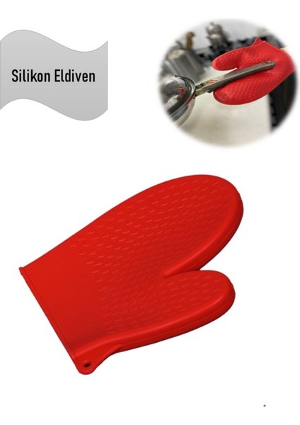 Silikon Eldiven, Yanmaz Fırın, Tencere Tutacak, Damla Desenli, 1 Adet Kırmızı
