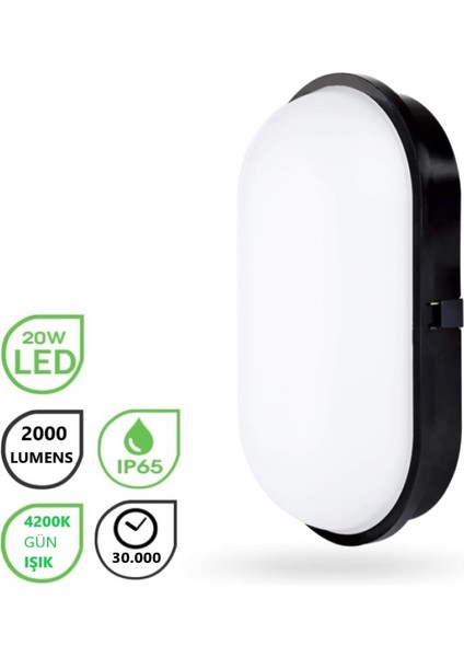 Su Geçirmez 20W Siyah Kasa Gün Işık 4200K Bahçe Teras Banyo Iç Dış Mekan LED Işık 2000LM modelleri