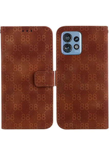 Motorola Kenar 40 Pro Kickstand Çift 8 Kabartmalı Cüzdan Pu Için Telefon Kılıfı (Yurt Dışından)