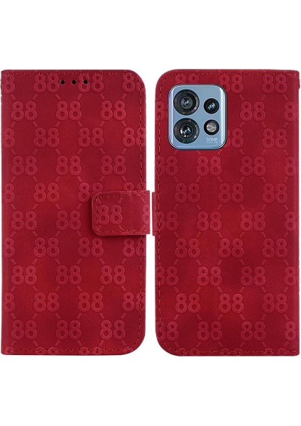 Motorola Kenar 40 Pro Kickstand Çift 8 Kabartmalı Cüzdan Pu Için Telefon Kılıfı (Yurt Dışından)