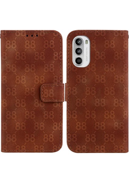 Motorola Moto G82/G52 Çift 8 Kabartmalı Kart Tutucu Pu Için Telefon Kılıfı (Yurt Dışından)