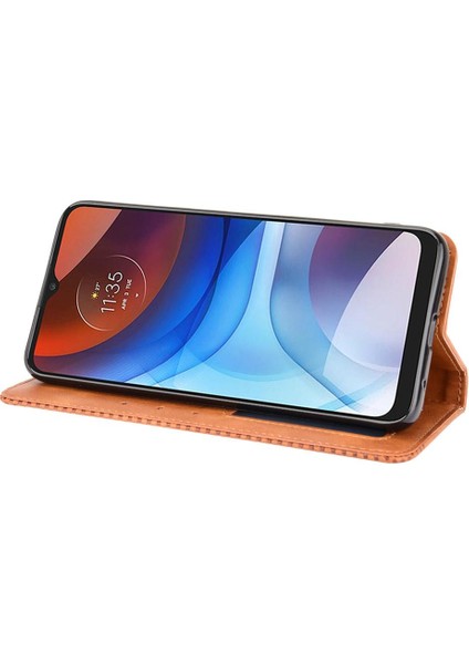 Motorola Moto E7 Güç Pu Deri Manyetik Kapatma Cüzdan Için Telefon Kılıfı (Yurt Dışından)