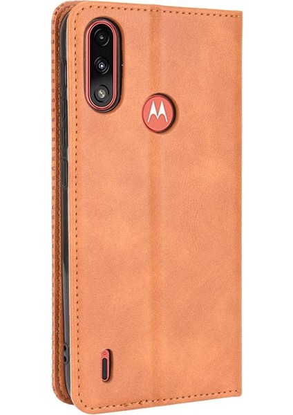 Motorola Moto E7 Güç Pu Deri Manyetik Kapatma Cüzdan Için Telefon Kılıfı (Yurt Dışından)