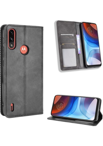 Motorola Moto E7 Güç Pu Deri Manyetik Kapatma Cüzdan Için Telefon Kılıfı (Yurt Dışından)