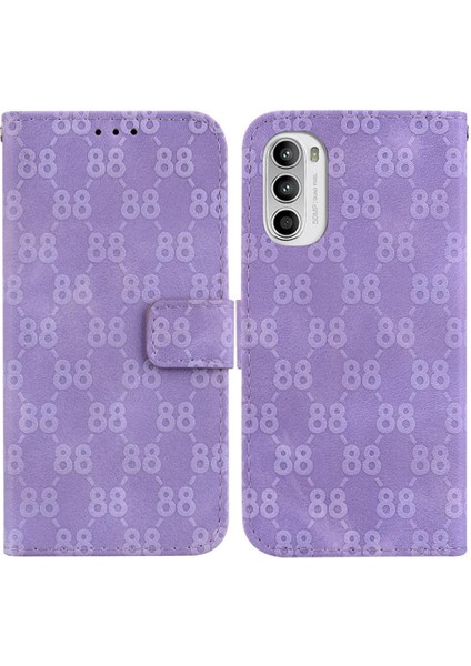 Motorola Moto G82/G52 Çift 8 Kabartmalı Kart Tutucu Pu Için Telefon Kılıfı (Yurt Dışından)