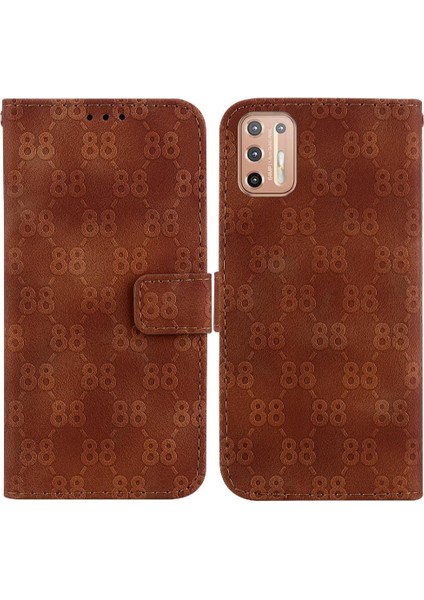 Motorola Moto G9 Artı Çift 8 Kabartmalı Kickstand Kart Pu Için Telefon Kılıfı (Yurt Dışından)